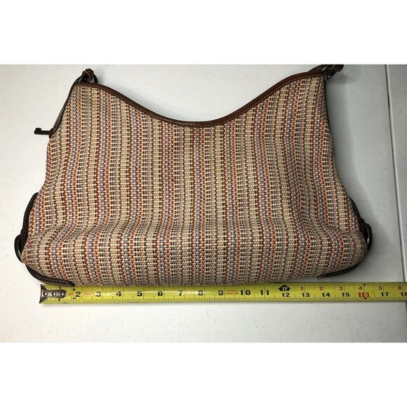 VTG Y2K Fossil Key Woven Nylon Brown Leather Hobo Bag Handbag Shoulder Purse - Picture 13 of 15